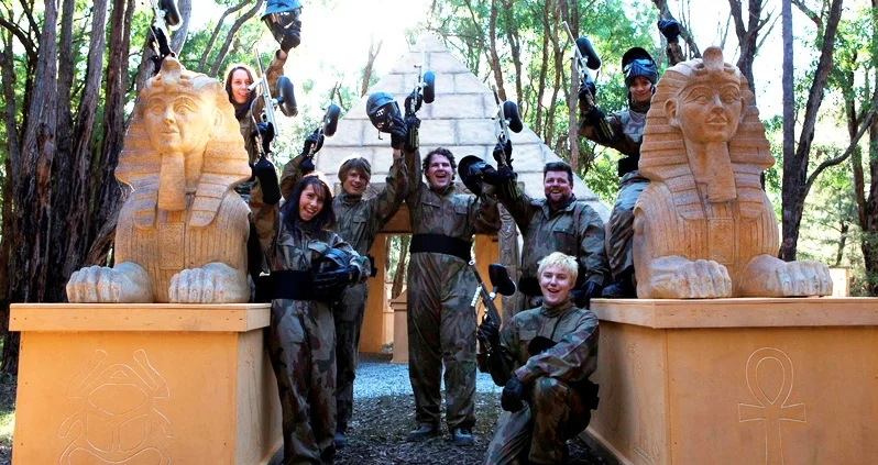 Paintball players enjoying a day at the arena